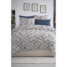 Vionetta Pamuklu Ranforce Lastikli Çarşaflı  4yastıklı Çift Kişilik Nevresim Takımı Sakura Indigo