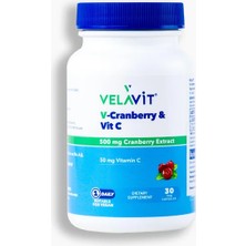 Velavit V- Cranberry & Vit C - Cranberry Içeren Takviye Edici Gıda - 30 Kapsül - Dezenfektan Hediyeli (%72 Alkol)