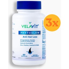 Velavit Phytoglow Anti-Hair Loss - Keratin İçeren Saç Vitamini - 60 Kapsül - 3 Adet (Toplam 180 Kapsül) - Dezenfektan Hediyeli (%72 Alkol)