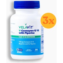 Velavit V- Coenzyme Q10 Piperine - Koenzim Q10 Içeren - 30 Kapsül - 3 Adet (90 Kapsül) - Dezenfektan Hediyeli (%72 Alkol)