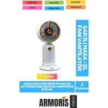 Armoris Yeni Seri Sessiz 2 Kademeli Hafif Kablosuz 1200MAH Taşınabilir USB Şarjlı Masa El Fanı Vantilatör