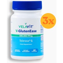 Velavit V- GlutenEase - Sindirim Enzimi Desteği - 60 Kapsül - 3 Adet (Toplam 180 Kapsül) - Dezenfektan Hediyeli (%72 Alkol)