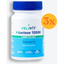 Velavit V- Lactase 12000 - Laktoz Sindirim Desteği - 30 Çiğnenebilir Tablet - 3 Adet (90 Tablet) - Dezenfektan Hediyeli (%72 Alkol)