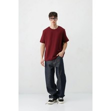 Vamos Kısa Kollu Boxy Fit Tişört Bordo