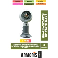 Armoris Yeni Seri Sessiz 2 Kademeli Hafif Kablosuz 1200MAH Taşınabilir USB Şarjlı Masa El Fanı Vantilatör