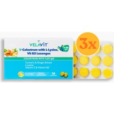Velavit V- Colostrum With L-Lysine, Vit B2 Lozenges - Kolostrum Pastil - 15 Adet - 3 Adet (45 Adet) - Dezenfektan Hediyeli (%72 Alkol)