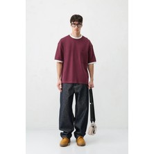 Vamos Kısa Kollu Oversize Cepli Tişört Vişne