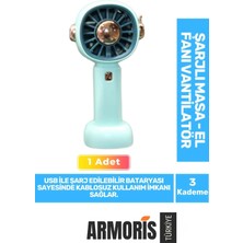 Armoris Yeni Nesil Sessiz 3 Kademeli Kablosuz 1200MAH Pervaneli Taşınabilir Şarjlı Masa El Fanı Vantilatör