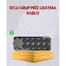 Zero Land Hnrlishp 10 Prizli Uzatma Kablosu Termal Koruma USB Type-C Hızlı Şarj 2500W