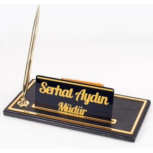 Ofistike Isme Özel Kalemli Opta Deri Isimlik Ofis Masaüstü Isimlik Hediye Masa Isimliği