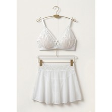 Feenia Lunarose Beyaz Etekli Fantezi Çapraz Ipli Sütyen Takımı