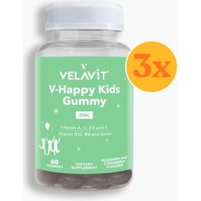 Velavit V- Happy Kids Gummy - Çocuklar Için Günlük Destek - 60 Adet - 3 Adet (180 Adet)