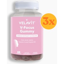 Velavit V- Focus Gummy - Odaklanma Için Günlük Destek - 60 Adet - 3 Adet (180 Adet) - Dezenfektan Hediyeli (%72 Alkol)