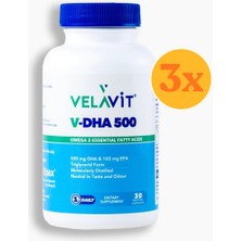 Velavit V- Dha 500 - Omega 3 Balık Yağı 500 Mg Dha 105 Mg Epa - 30 Yumuşak Kapsül - 3 Adet (90 Kapsül) - Dezenfektan Hediyeli (%72 Alkol)
