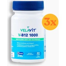 Velavit V- B12 1000 Vitamin - B-12 Vitamin - 60 Çiğnenebilir Tablet - 3 Adet (Toplam 180 Tablet) - Dezenfektan Hediyeli (%72 Alkol)