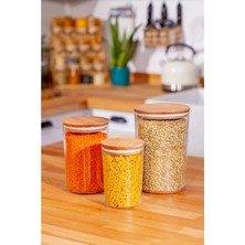 Floria Bambu Kapaklı Cam Erzak Saklama Kavanozu 3’lü Set – Büyük + Orta + Küçük Boy – Mutfak Düzenleyici Bakliyat, Makarna, Kahve, Baharat Saklama Kabı