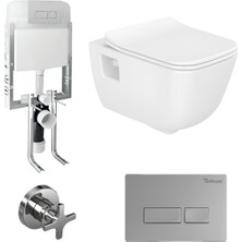 Turkuaz Aqua Kanalsız Beyaz Açık Montaj Asma Klozet SET007001, Ova Gömme Rezervuar Seti