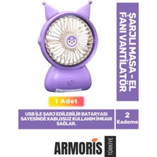 Armoris Yeni Nesil Sessiz 2 Kademeli Kablosuz 1200MAH Pervaneli Taşınabilir Şarjlı Masa El Fanı Vantilatör