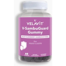 Velavit V- Sambuguard Gummy - Bağışıklık Için - 60 Adet Çiğnenebilir Vitamin - Dezenfektan Hediyeli (%72 Alkol)