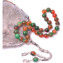 Taş Sandığı Yeşil Alacalı Jade Taşı Tesbih - 8 mm