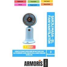 Armoris Yeni Seri Sessiz 2 Kademeli Hafif Kablosuz 1200MAH Taşınabilir USB Şarjlı Masa El Fanı Vantilatör
