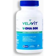 Velavit V- DHA 500 - Omega 3 (Tekli Paket) Balık Yağı 500 mg DHA 105 mg EPA İçeren - 30 Yumuşak Kapsül - Dezenfektan Hediyeli (%72 Alkol)
