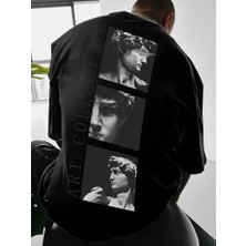 Pazarcan Baskılı Oversize Bisiklet Yaka T-Shirt - Siyah