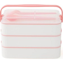 Pazarcan 3 Katlı Kulplu Beslenme Kabı Diyet Sefer Tası Saklama Kabı Çatal Kaşıklı