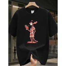 Pazarcan Baskılı Oversize Bisiklet Yaka T-Shirt - Siyah