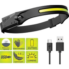 Pazarcan PS-001 5 Aydınlatma Modlu Cob LED Sensörlü USB Şarj Edilebilir Dahili Pilli Kafa Lambası