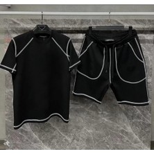 Pazarcan Unisex Karoyaka Dikişli Şortlu Takım - Siyah