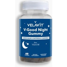Velavit V- good Night Gummy - Gece Rutini Için - 60 Adet Çiğnenebilir Vitamin - Dezenfektan Hediyeli (%72 Alkol)