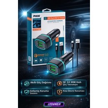 L'edoren 30W Force QCC571M Çift Çıkışlı Fast Micro USB Kablolu Araç Şarj Cihazı