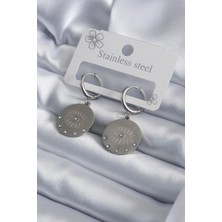 Pazarcan Çelik Gümüş Renk Göz Işleme Zirkon Taş Detay Kadın Küpe