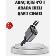 Pazarcan Araç Şarj Cihazı 4 Portlu 66W Hızlı Şarjlı LED Işıklı ve 180° Dönebilir