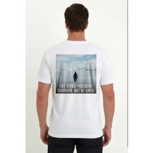 Pazarcan Erkek Oversize Tişört - Sırt Baskılı Survivor Penguin Temalı, Felsefi Yazılı Bisiklet Yaka Tişört -