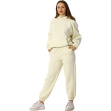 Pazarcan Kadın Kapüşonlu Içi Polarlı Beli ve Paçası Lastikli Eşofman Takımı Yavru Ağzı