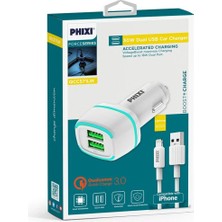 L'edoren 30W Force QCC571L Çift Çıkışlı Fast Lightning USB Kablolu Araç Şarj Cihazı