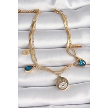 Pazarcan Çelik Gold Renk Zirkon Taşlı Göz Işleme Figür Kadın Bileklik