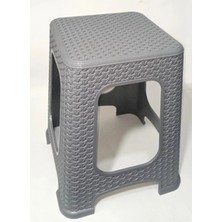 Pazarcan 1 Adet Büyük Gri̇ Tabure Kir Tutmaz 45CM Hasır Örgü Yemek Masasına Alt Kuşaklı Sağlam Dizayn