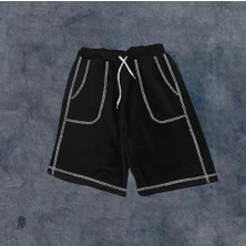 Pazarcan Unisex Dikişli Cepli Oversize Şort - Siyah