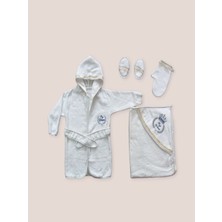 urfakent bilişim ve medya danışmanlık 0-6 Ay Kaplan Nakışlı Bornozlu 5li Erkek Bebek Havlu Silgi Takımı