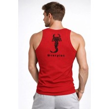 Pazarcan Erkek Fitilli Atlet Sıfır Yaka Slim Arka Baskılı Spor Atlet - Kırmızı