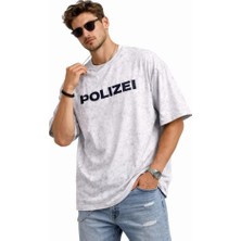 Pazarcan Erkek Asit Yıkamalı Oversize Tişört Ön ve Arkası Baskılı Pamuk Street T-Shirt - Beyaz