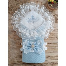 urfakent bilişim ve medya danışmanlık Örgü Tericotton Taç Nakışlı Incili Güpür Çift Fiyonk Papatya Güpür Trilüks Kundak Bebek Battaniyesi