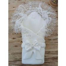 DMR Elegance Yenidoğan Sahra Lucky Baby Nakışlı Kundak Bebek Battaniyesi Ekru