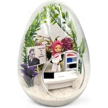 Tesettürlü Türbanlı Öğretmen Yapay Çiçek Konsept Hediyelik Teraryum Yumurta Cam Fanus