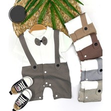 DMR Elegance 3-6-9-12 Ay Papyon Detaylı Çizgili Salopet Görünümlü Erkek Bebek Tulumu