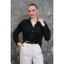 Elaxi Kadın Önden Bağlama Görünümlü Zincir Aksesuar Detaylı Jessica Kumaş Gömlek