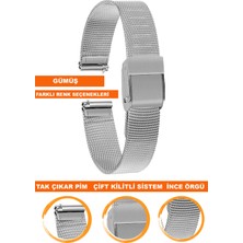  8mm-10mm-12mm-14mm-14mm-16mm-18mm-20mm-22mm saatlerle uyumlu paslanmaz çelik ınce hasır metal saat kordonu kayışı m16ıh-sılver